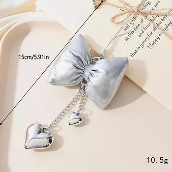 Брелок для ключей с бантом из искусственной кожи, серебряное сердце, кулон для телефона, чехол для наушников, декоративный ремешок для сумки, автомобильный брелок as the picture