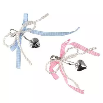 Брелок для ключей с бантом из лент и жемчугом, подвеска на сумку, брелок для телефона Balletcore, декор для рюкзака синий