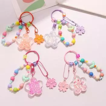 Брелок для ключей с большим цветком в виде масляного струящегося песка и милыми красочными аксессуарами в виде сакуры, подвеска для женщин, чехол для наушников, украшение на сумку as the picture