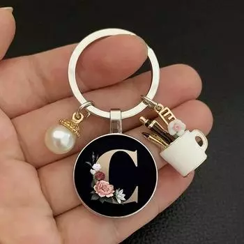 Брелок для ключей с буквами AZ, элегантный, имитация жемчуга, эмаль, 26 букв