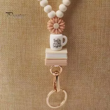 Брелок для ключей с держателем удостоверения личности, цветной шнурок с деревянными бусинами, замшевая бахрома, водонепроницаемая сумка, держатель для карт, поворотный крючок, держатель для бейджа A