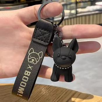 Брелок для ключей с французским бульдогом, модные мужские украшения в стиле панк, подходят для кожаной сумки-тоут чёрный