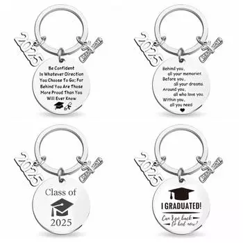 Брелок для ключей с гравировкой на выпускной 2025 года из нержавеющей стали, памятный брелок для ключей, подарки на церемонию Style 7