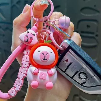 Брелок для ключей с изображением капибары из ПВХ, водонепроницаемый, автомобильный, милый, розовый, капибара, брелок для пар розовый