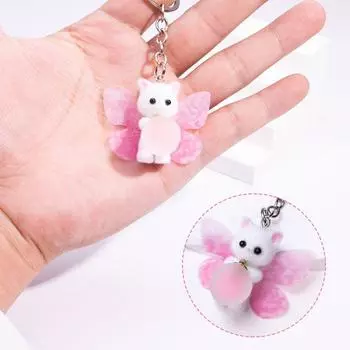 Брелок для ключей с изображением котика, милые розовые крылья бабочки, подвеска в виде кошки для женщин, рюкзаки, автомобильные подвески, аксессуары для брелоков в виде животных