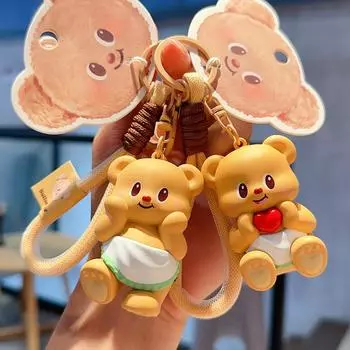 Брелок для ключей с изображением медведя из мультфильма «Масло» Милый Изысканный Школьный Подвесной Брелок для Ключей В Автомобиль