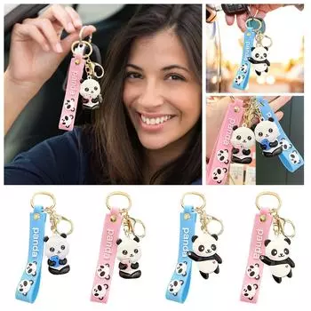 Брелок для ключей с изображением милой панды, брелки с животными, подарочный кулон, ПВХ, автомобильные аксессуары