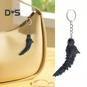 Брелок для ключей с костяным драконом, кулон, готическая 3D подвижная фигурка дракона с металлическим брелоком, брелок с мифическим фэнтезийным драконом чёрный