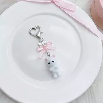 Брелок для ключей с котом и бантом, пушистые подвески для кошек, симпатичные серьги-подвески в виде котенка, аксессуары для рукоделия, ювелирные изделия розовый