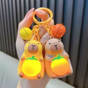 Брелок для ключей с куклой-капибарой из мультфильма и огнями, креативный брелок-аниме, ночник-подвеска кофейный