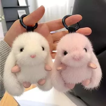 Брелок для ключей с меховым кроликом, держатель для ключей, милые украшения, сумка, подвески, подарочные аксессуары