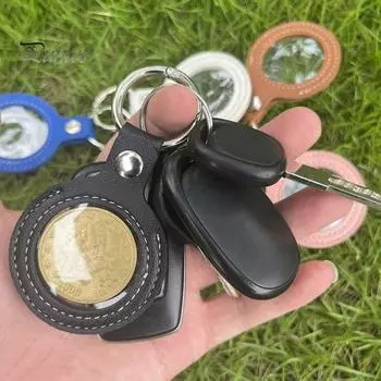 Брелок для ключей с монетами, помада, искусственная кожа, мини-брелок с просторным внутренним прозрачным футляром для памятных монет светло-коричневого