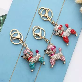 Брелок для ключей с мультяшной собакой, автомобильный брелок, сверкающие разноцветные стразы, инкрустированный брелок для ключей, сумка, подвеска на рюкзак, подарок синий