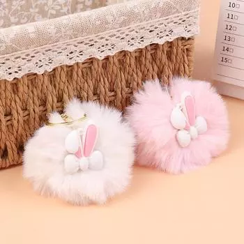 Брелок для ключей с мультяшным мехом кролика, мягкий, милый, пушистый кролик, куклы, сумка, подвески, животное, автомобиль, брелок, сумка, украшения белый