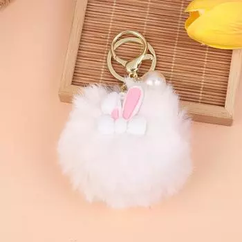 Брелок для ключей с мультяшным мехом кролика, мягкий, милый, пушистый кролик, куклы, сумка, подвески, животное, автомобиль, брелок, сумка, украшения белый