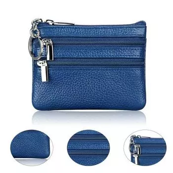 Брелок для ключей с несколькими отделениями, женский кошелек, яркий цвет, 3 кармана на молнии, искусственный фиолетовый