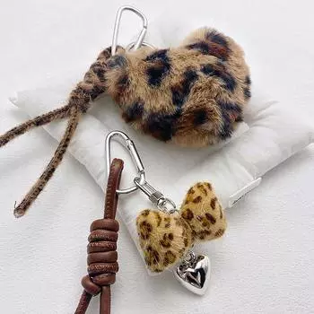 Брелок для ключей с плетеной веревкой и бантом с леопардовым принтом, брелок с подвеской в виде сердца с леопардовым принтом, простой, подходящий ко всем сумкам, декоративный
