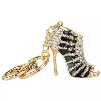 Брелок для ключей с подвеской в виде черной туфельки на высоком каблуке со стразами и кристаллами
