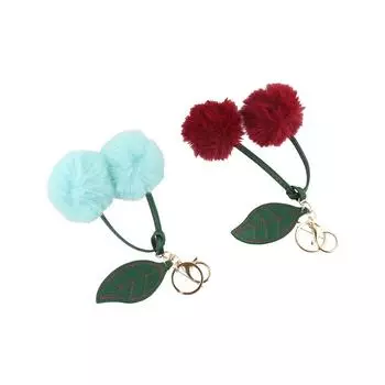 Брелок для ключей с подвеской в виде помпона, разноцветный меховой шарик, брелок для рюкзака, брелок в виде вишни для женщин, подарок вино красного