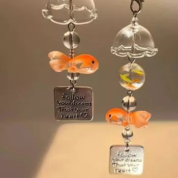Брелок для ключей с подвеской в виде золотой рыбки, подвеска в виде колокольчика, украшение для автомобиля, забавный брелок с бусинами в виде золотой рыбки, студенты White Bead