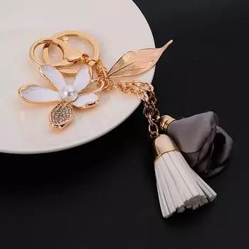 Брелок для ключей с подвеской в виде цветка для сумки с кисточками розовый