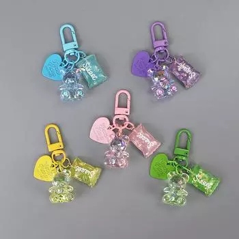 Брелок для ключей с рисунком сердца, медведя, животного, конфеты, креативный милый кулон в виде сумки синий