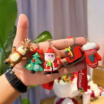 Брелок для ключей с рождественским снеговиком, брелок Санта-Клауса, автомобильный кулон, сумка, подвесные украшения, маленький подарок