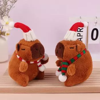 Брелок для ключей с рождественским украшением Capybara 2025, рождественская кукла, игрушка, подарок на год, кукла из мультфильма, плюшевое животное, брелок для ключей, пара
