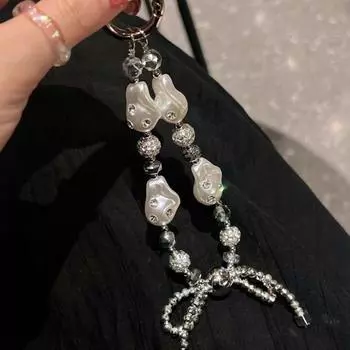 Брелок для ключей с жемчужными бусинами, подвеской в виде банта на сумку, подвеской для мобильного телефона Pearl String