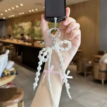 Брелок для ключей со стразами и жемчугом в виде банта из цинкового сплава Y2k, креативная подвеска в виде сумки с лентой и бусинами, ежедневный white-style2