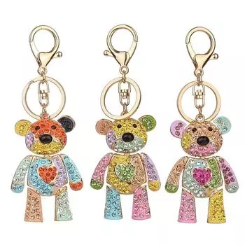 Брелок для ключей со стразами, кольцо-держатель в форме медведя, брелок для ключей из сплава, украшение для сумки 3#