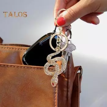 Брелок для ключей со стразами в форме змеи, декоративный держатель для ключей в машину, сумка для багажа, брелок, аксессуары золотистый