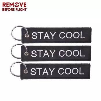 Брелок для ключей STAY COOL, брелки для мотоциклов, черный, белый цвет, брелок для ключей с вышивкой, 20 шт./лот 20pcs