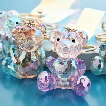 Брелок для ключей, стильный брелок в форме медведя, акриловый брелок для девочек, подарки розовый