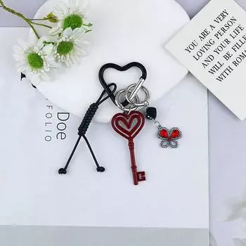 Брелок для ключей Sweet Love Heart для женщин, красный бант, рюкзак, брелок, подвеска, украшения, сумки, парные подвески, украшения ручной работы, подарки чёрный