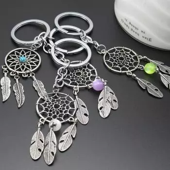 Брелок для ключей в индийском стиле с бусинами Ловец снов Брелок для ключей Ловец снов Перо Колокольчик Брелок для ключей Унисекс Аксессуары Инструменты Подарок белый