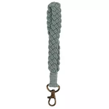 Брелок для ключей в стиле бохо, ручное плетение, полый стиль, хлопковая веревка, черное покрытие, цинковый сплав, зажим, брелок для ключей в виде кошелька светло-зеленый