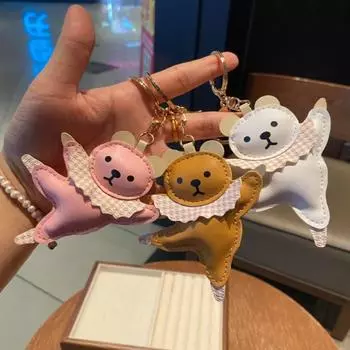 Брелок для ключей в виде балетного медведя в стиле пэчворк, милый брелок для автомобиля из искусственной кожи, подвеска для студентов хаки