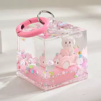 Брелок для ключей в виде бутылки с мультяшным песком - симпатичная девочка, акриловая сумка, кулон, аксессуар Color rings + large square bottle зелёный