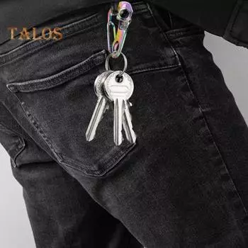 Брелок для ключей в виде черепа, прочный титановый стальной держатель для ключей в виде черепа, портативный легкий металлический держатель с пряжкой-карабином серебряный