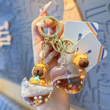 Брелок для ключей в виде качающейся головы Капибары, струящаяся бутылка с песком, подвеска на рюкзак в виде капибары, студенческие подарки style E