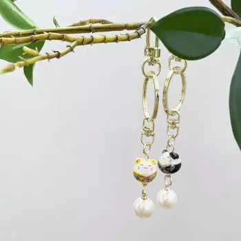 Брелок для ключей в виде керамического кота в японском стиле, модный брелок для автомобиля в виде манеки-неко, аксессуары зелёный