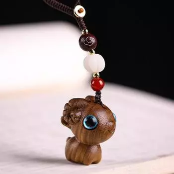 Брелок для ключей в виде кошки в китайском стиле из дерева для автомобиля, сандаловое дерево, брелки для ключей, компоненты для телефонной цепочки A