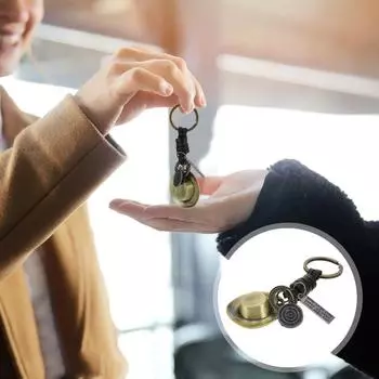 Брелок для ключей в виде ковбойской шляпы из медной кожи, винтажный металлический брелок для автомобиля, декор для сумочки бронзовый