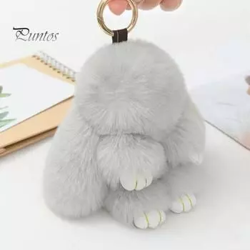 Брелок для ключей в виде кролика, рождественский пушистый кролик, помпон, брелок ручной работы из искусственного меха, украшение в виде кролика для ключей, сумок, кошельков фиолетовый