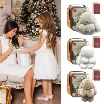 Брелок для ключей в виде кролика, рождественский пушистый кролик, помпон, брелок ручной работы из искусственного меха, украшение в виде кролика для ключей, сумок, кошельков фиолетовый