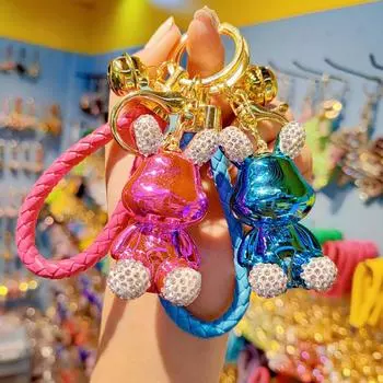 Брелок для ключей в виде кролика с гальваническим покрытием из стразов, женский кролик, школьная сумка для студента, кулон, брелоки