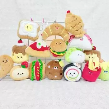 Брелок для ключей в виде куклы, брелок в виде гамбургера, картофеля, суши, хлеба, круассана, брелок в форме куклы