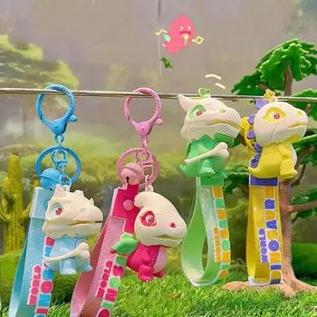 Брелок для ключей в виде куклы-динозавра из ПВХ, мини-брелок для ключей в виде мультяшного динозавра, школьная сумка жёлтый