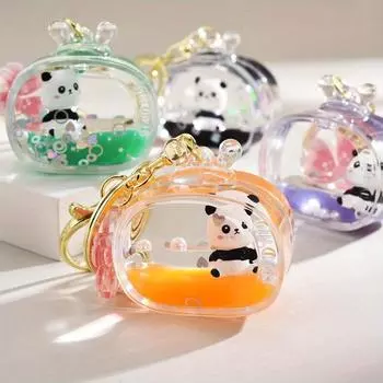 Брелок для ключей в виде куклы панды, милый брелок для ключей из жидкого акрила, автомобильная сумка, аксессуары, кулон для женщин, подарочный брелок оранжевый